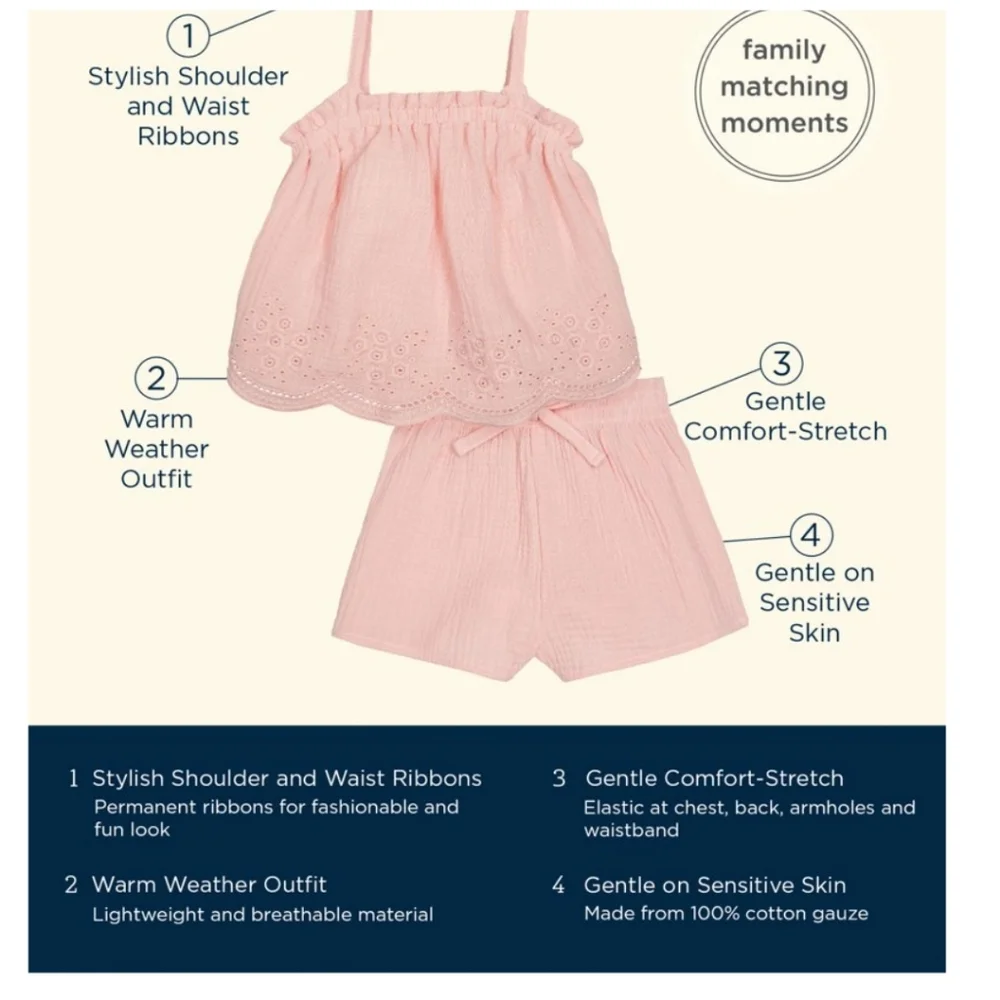 NWT Modern Moments by Gerber 2-piece Cotton Gauze Set Ivory White- 2T Toddler
